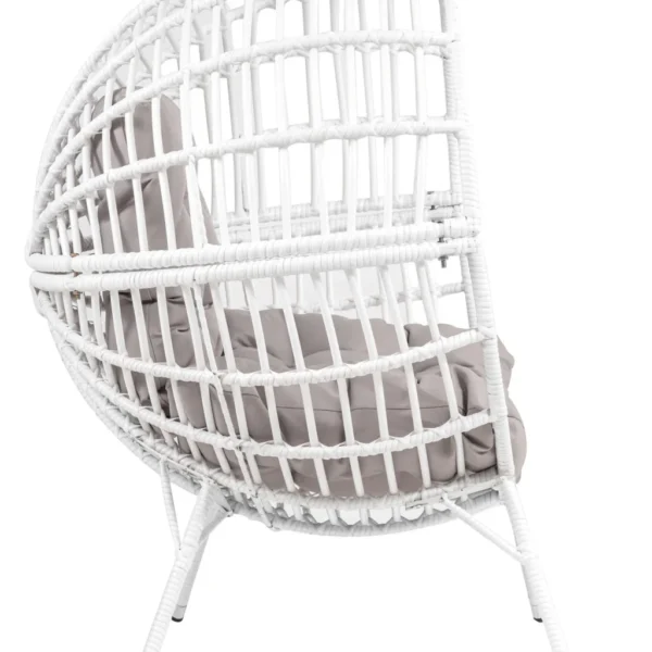 White single seater swing basket with cushion, perfect for balcony and garden relaxation.