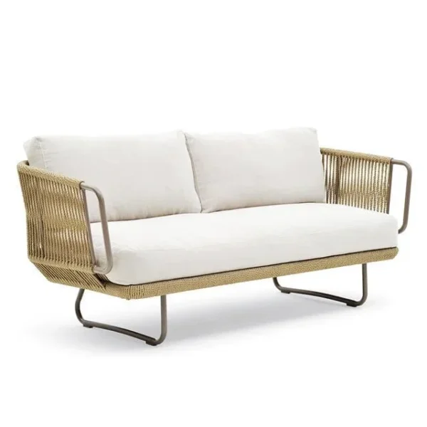 "Outdoor rope sofa set with cushions and table for patio, garden, balcony, or backyard seating"