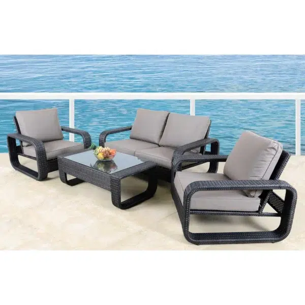 LOCCUS 4 Pieces Outdoor Wicker Furniture Sofa Set with Soft Washable Cushion - Black & Grey - Image 3