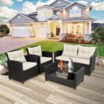 4 Seater Outdoor Sofa Set in durable rattan wicker with cushions for patio or garden seating"