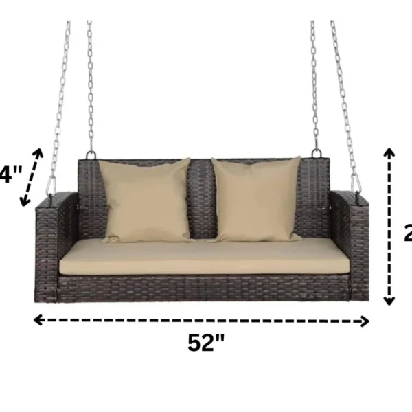 Double seater hanging swing in dark brown color, suitable for balcony and garden, without stand