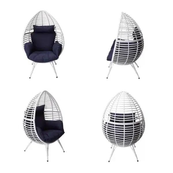 White single seater swing basket with cushioned seat, perfect for balcony or garden use.