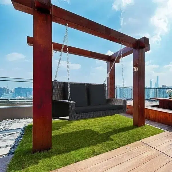Dark brown double seater hanging swing for balcony and garden without stand