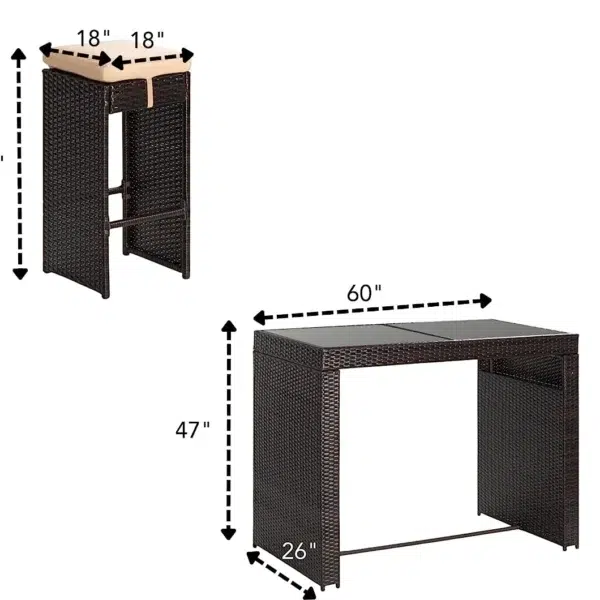 7 piece black and white wicker bar set with stools and table for outdoor or indoor use