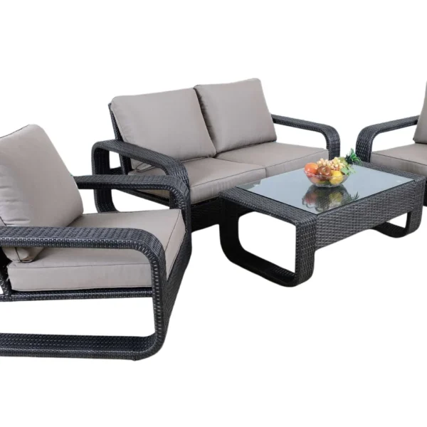 "Stylish rattan wicker sofa set with center table for outdoor patio seating"