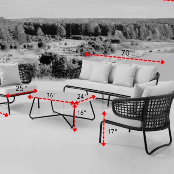 Grey outdoor rope patio sofa set with cushions, ideal for backyard or garden seating.