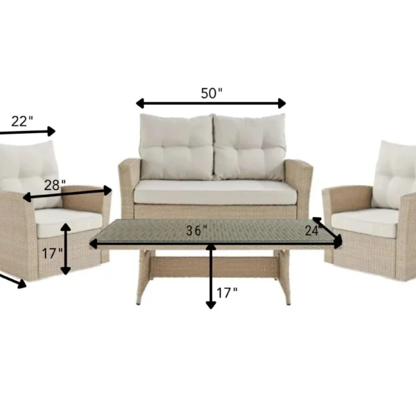 "4 seater outdoor rattan wicker sofa set with cushions for patio, garden, or balcony seating"