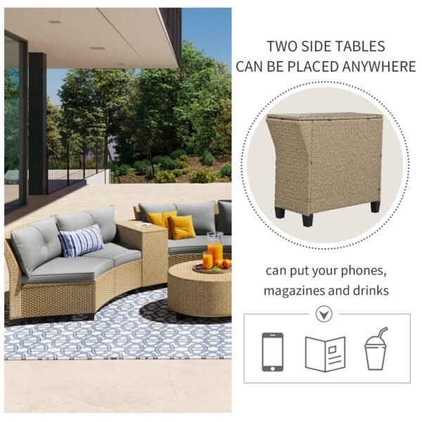 Modern 9-piece semicircle patio sofa set with half-moon wicker sectional and cushions, perfect for outdoor garden, balcony, or patio lounging.