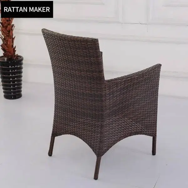 5-piece dark brown wicker patio dining set with green seat cushions, table without glass top