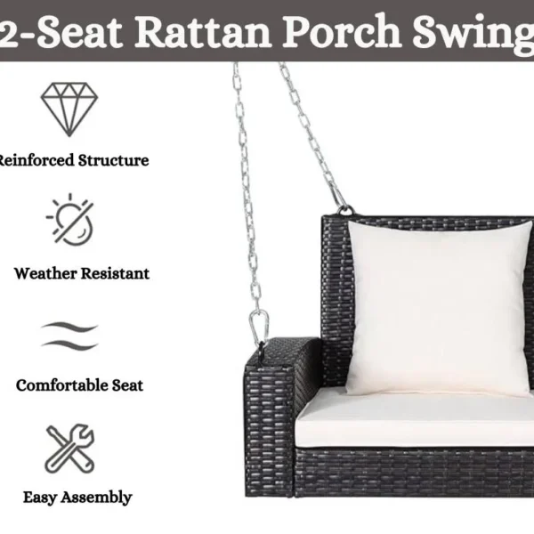 LOCCUS Double Seater Hanging Swing Without Stand For Balcony , Garden Swing - Dark Brown - Image 4