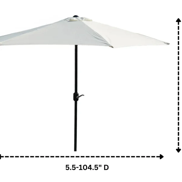9ft off-white outdoor patio umbrella with center pole stand in a garden setting