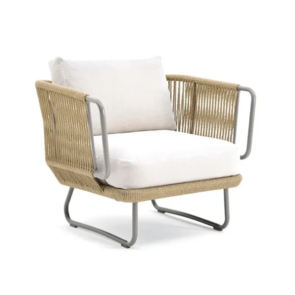 "Outdoor rope sofa set with cushions and table for patio, garden, balcony, or backyard seating"