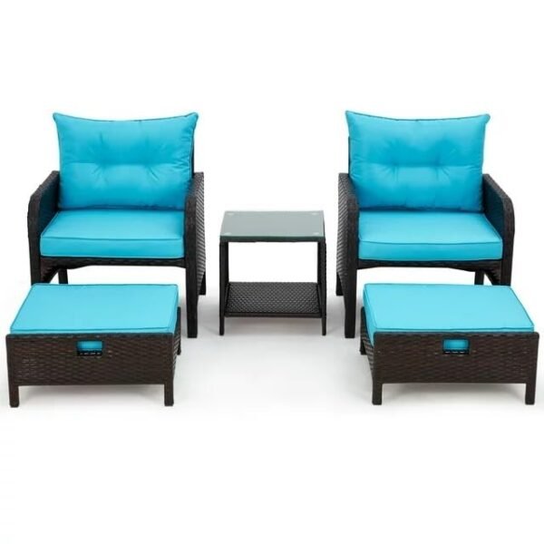 Elegant Outdoor Patio Set with Plush Blue Cushions