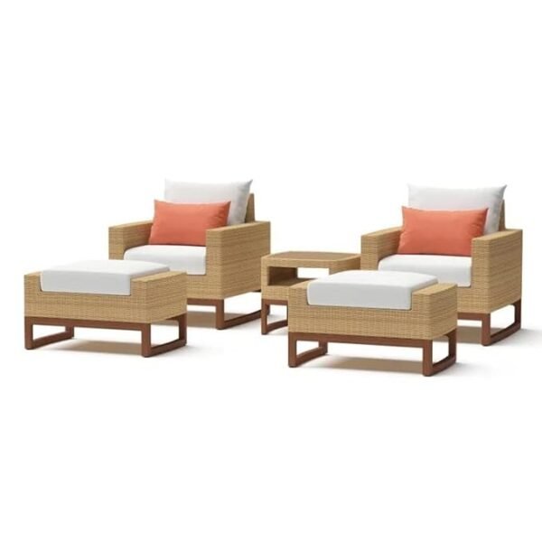 5-piece outdoor wicker patio sofa set with matching ottomans, perfect for conversation areas.
