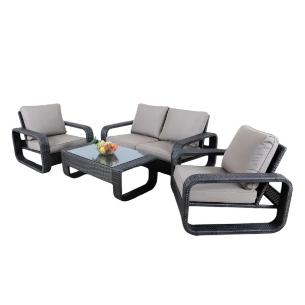 LOCCUS 4 Pieces Outdoor Wicker Furniture Sofa Set with Soft Washable Cushion (Black & Grey)