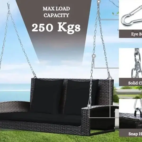 Dark brown double seater hanging swing for balcony and garden without stand