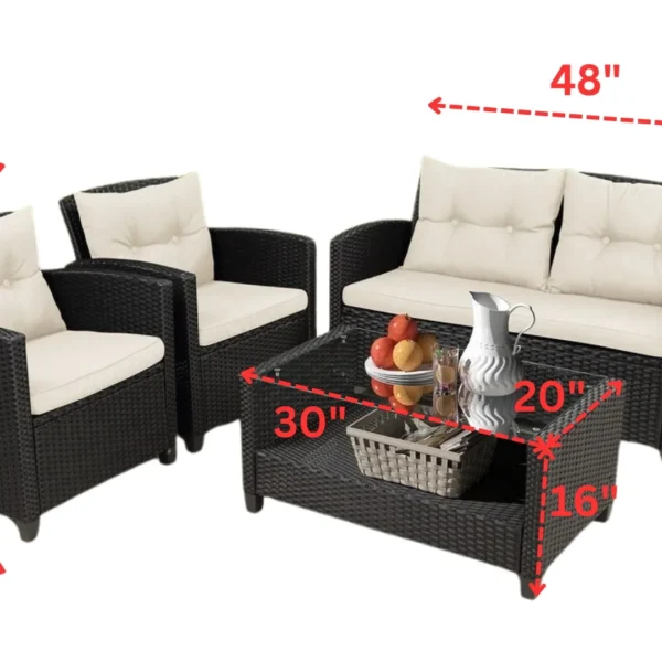4 Seater Outdoor Sofa Set in durable rattan wicker with cushions for patio or garden seating"