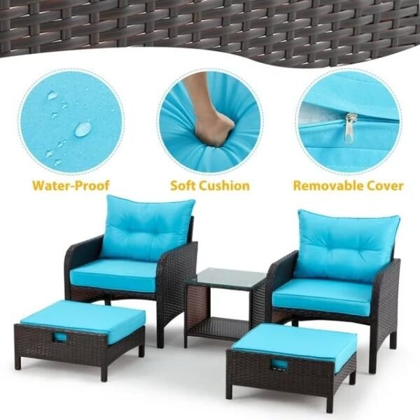 Elegant Outdoor Patio Set with Plush Blue Cushions