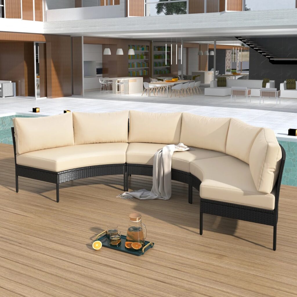 Elegant half mood sofa set in cream and black with modern design for living rooms and patios"