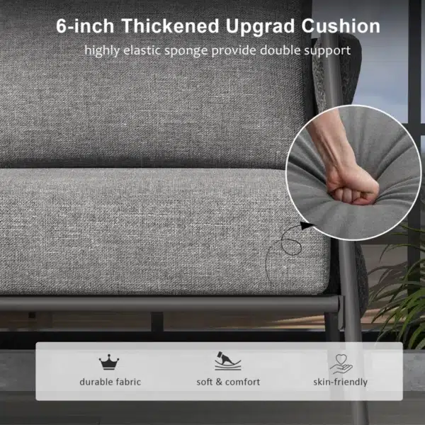 Grey 7-seater rope sofa set with washable soft cushions and glass top table in an outdoor backyard setting.