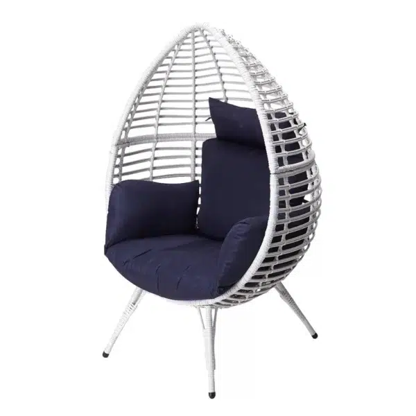White single seater swing basket with cushioned seat, perfect for balcony or garden use.
