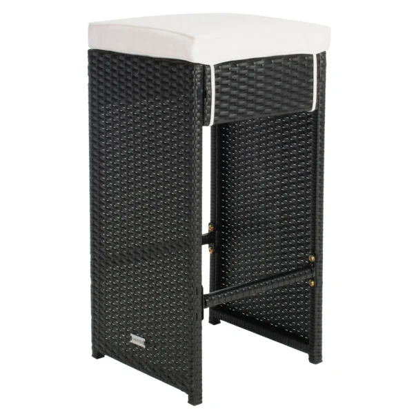 7 piece black and white wicker bar set with stools and table for outdoor or indoor use