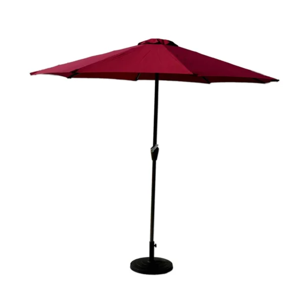 Red 9ft round outdoor patio umbrella with waterproof canopy and central pole stand, perfect for garden or balcony use.