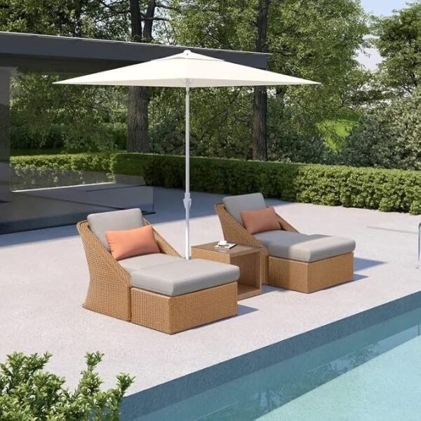 Create the perfect outdoor retreat with this stylish 5-piece wicker patio set in beige and white – comfort