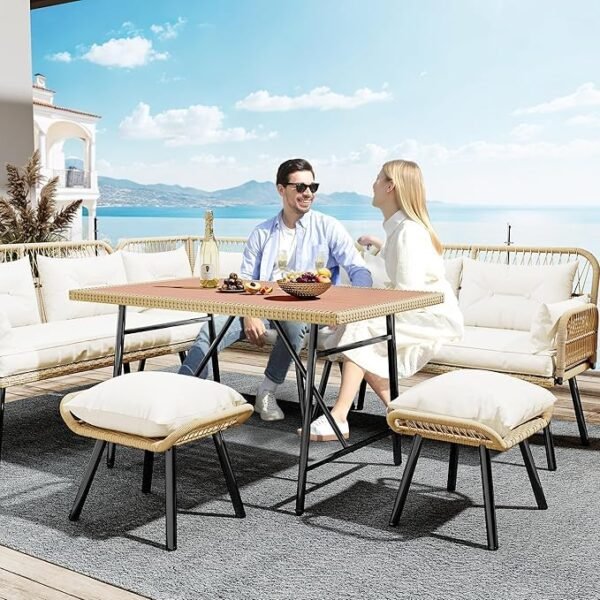 6-Seater Outdoor Patio Set with Center Table – Stylish & Comfortable