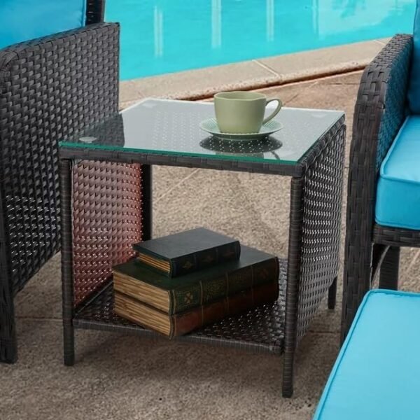Elegant Outdoor Patio Set with Plush Blue Cushions