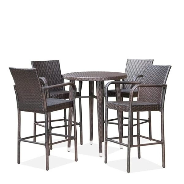 Entertain in style with this elegant 5-piece outdoor wicker bar set — perfect for backyard gatherings and poolside lounging.