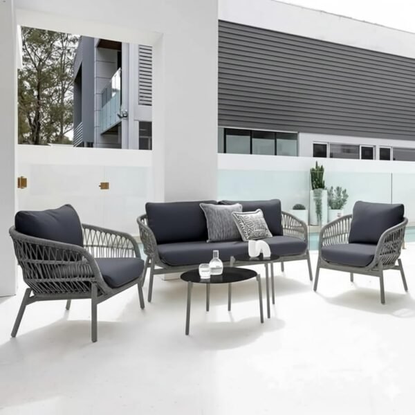 LOCCUS Serene 4 Seater Rope Conversation Sofa Set – Handwoven Outdoor Furniture for Patio, Backyard, Porch
