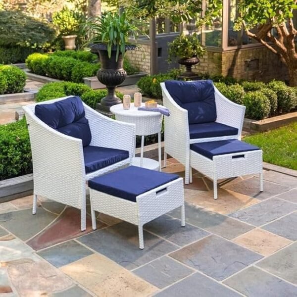 Bring comfort and style to your outdoor space with our dark blue cushioned patio set.