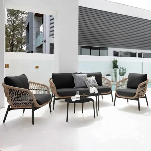 Loccus Serene 4 Seater Rope Conversation Sofa Set – Handwoven Outdoor Furniture for Patio, Backyard, Porch