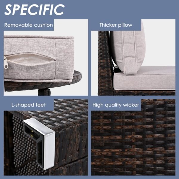7-seater half-moon outdoor wicker sectional furniture set with beige cushions on a dark brown frame, perfect for patio or garden seating