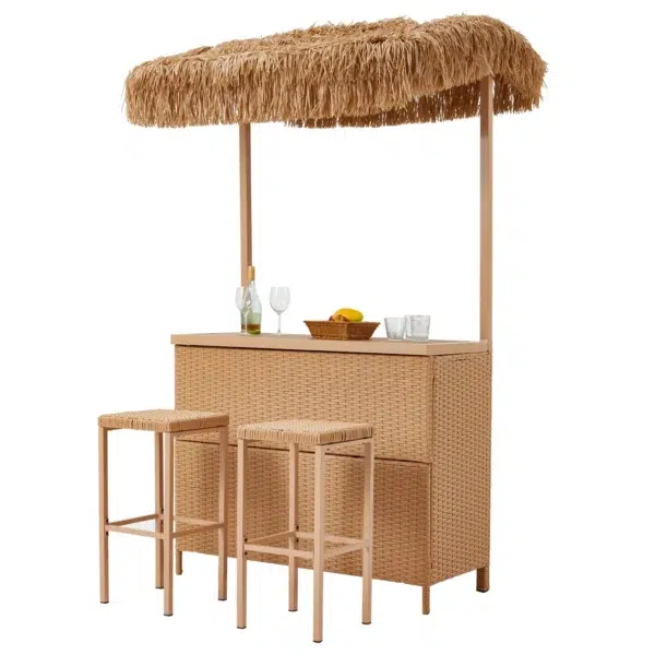 Coffee Brown 3PCS Wicker Bar Table Set – Outdoor Patio Furniture