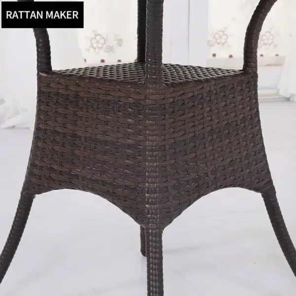 5-piece dark brown wicker patio dining set with green seat cushions, table without glass top