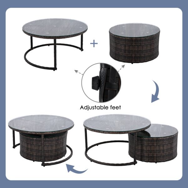 7-seater half-moon outdoor wicker sectional furniture set with beige cushions on a dark brown frame, perfect for patio or garden seating
