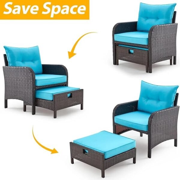 Elegant Outdoor Patio Set with Plush Blue Cushions