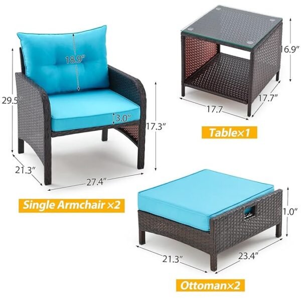 Elegant Outdoor Patio Set with Plush Blue Cushions