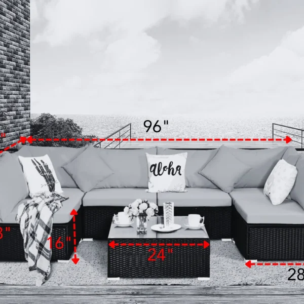 "6-seater rattan wicker outdoor furniture sofa set with cushions and tempered glass table for patio, garden, balcony, or backyard"
