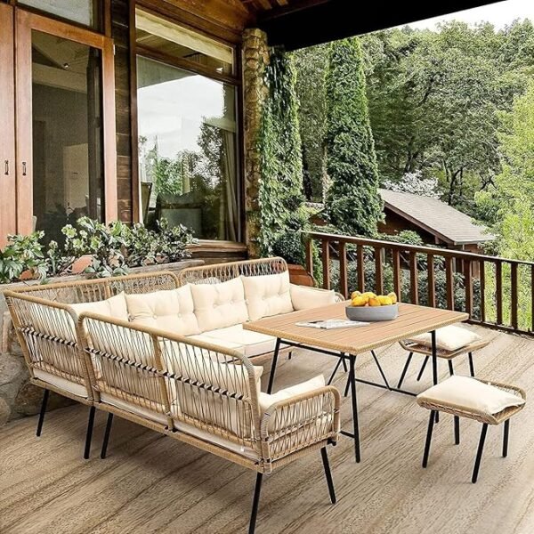 6-Seater Outdoor Patio Set with Center Table – Stylish & Comfortable