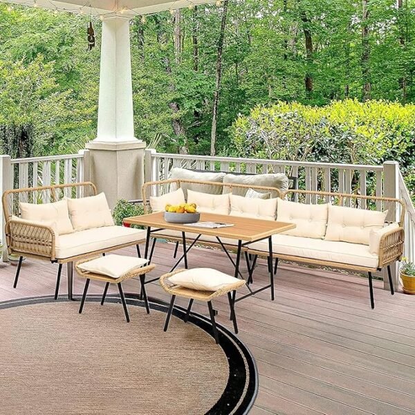 6-Seater Outdoor Patio Set with Center Table – Stylish & Comfortable