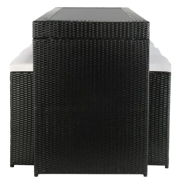 7 piece black and white wicker bar set with stools and table for outdoor or indoor use