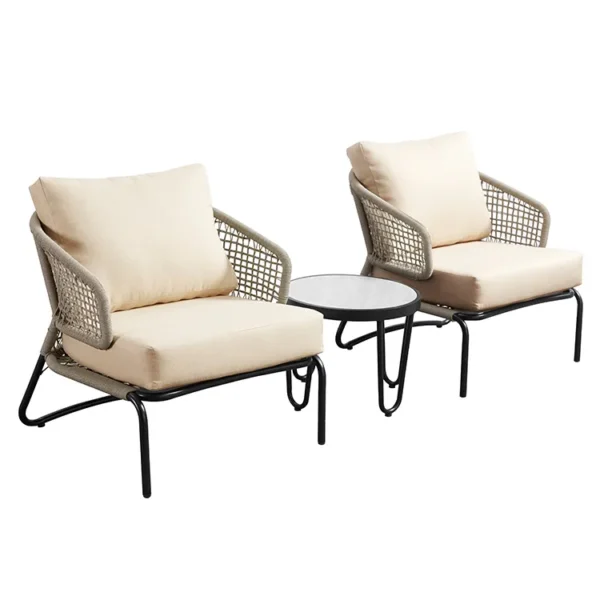 Beige luxury outdoor garden sofa set with modern design, including sofa and chairs, perfect for patio or garden.