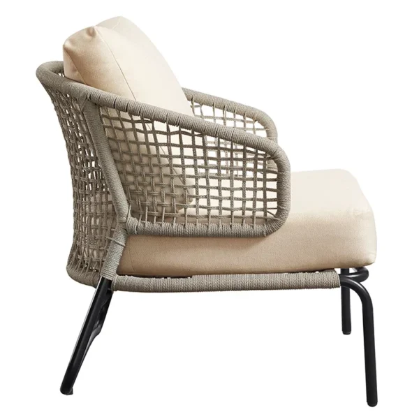 Beige luxury outdoor garden sofa set with modern design, including sofa and chairs, perfect for patio or garden.