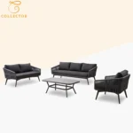 Black 4-piece outdoor rope sofa set with cushions, perfect for patios and gardens