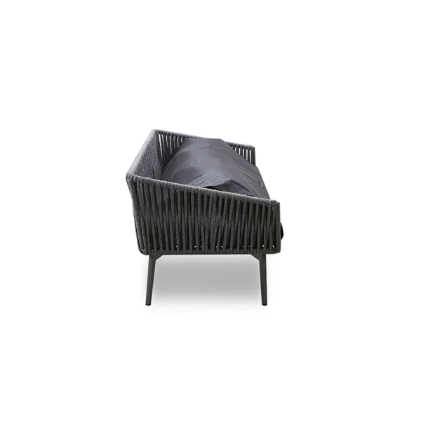 Black 4-piece outdoor rope sofa set with cushions, perfect for patios and gardens