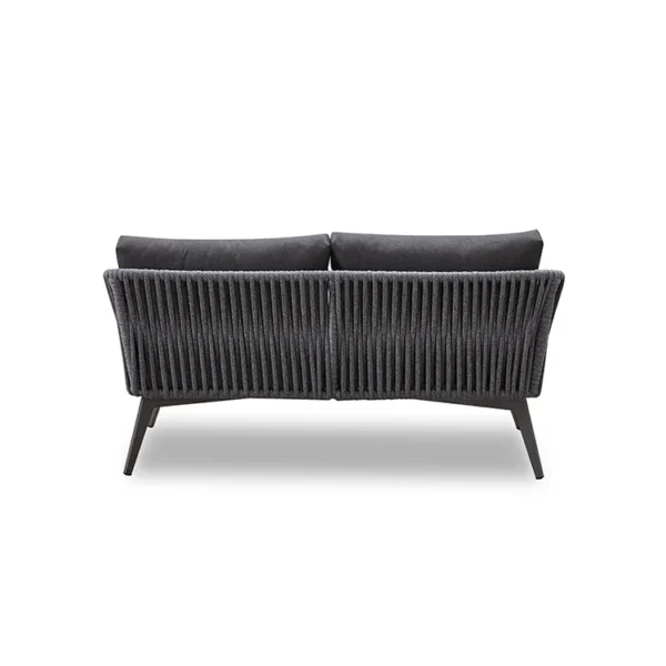 Black 4-piece outdoor rope sofa set with cushions, perfect for patios and gardens