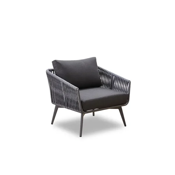 Black 4-piece outdoor rope sofa set with cushions, perfect for patios and gardens